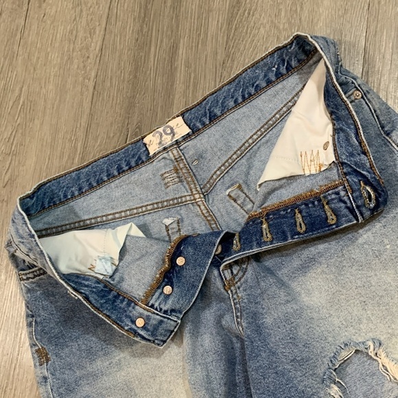 Free People We the Free Makai Distressed Blue Fray Hem Button Fly Denim Shorts - Picture 8 of 11